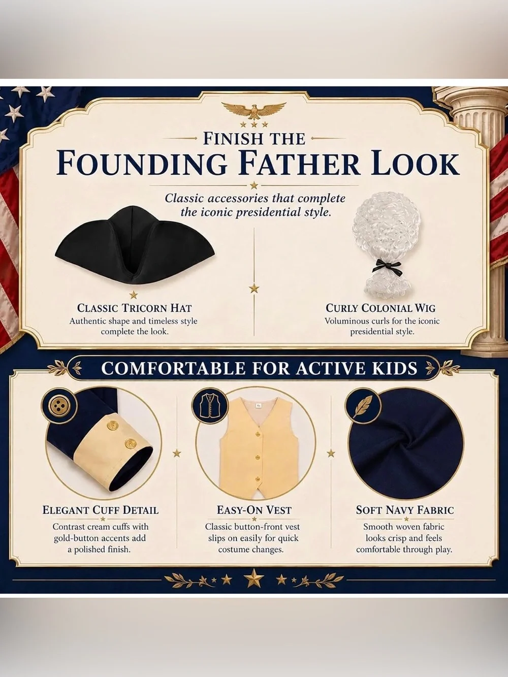 George Washington Costume for Boys Kids Colonial Alexander Hamilton Costume XL